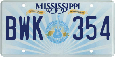 MS license plate BWK354