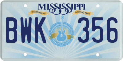 MS license plate BWK356