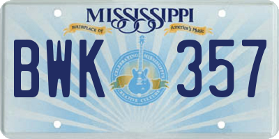 MS license plate BWK357