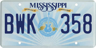 MS license plate BWK358