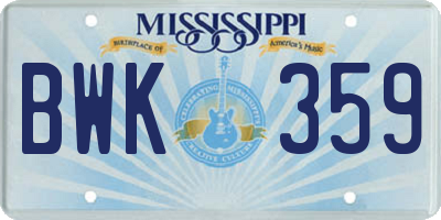 MS license plate BWK359