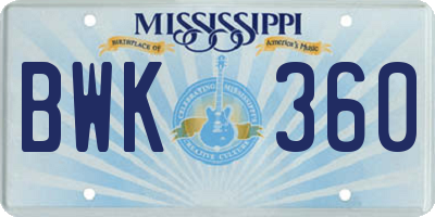 MS license plate BWK360