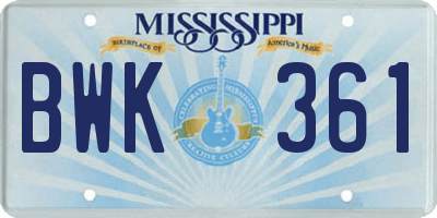 MS license plate BWK361