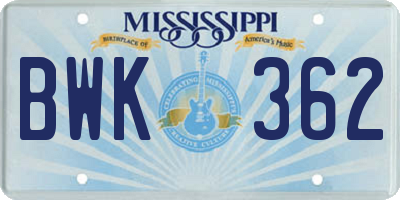MS license plate BWK362