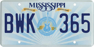 MS license plate BWK365
