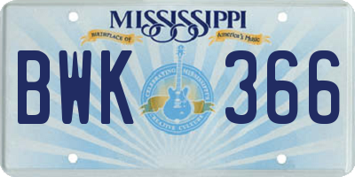 MS license plate BWK366