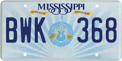 MS license plate BWK368