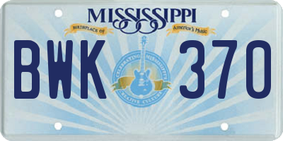 MS license plate BWK370