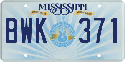 MS license plate BWK371