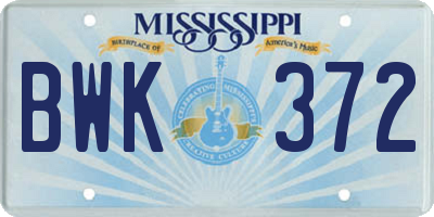 MS license plate BWK372
