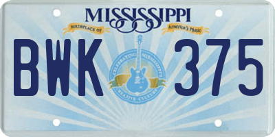 MS license plate BWK375
