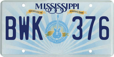 MS license plate BWK376