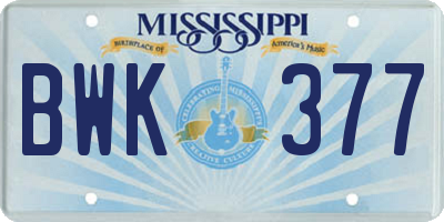 MS license plate BWK377