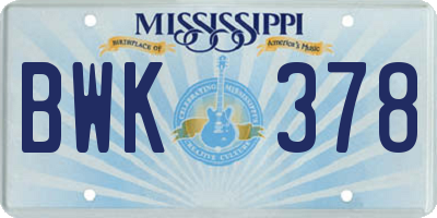 MS license plate BWK378