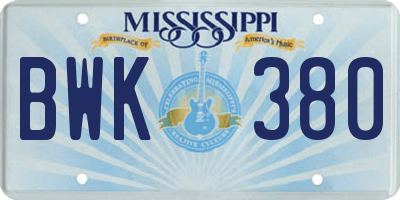MS license plate BWK380