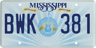 MS license plate BWK381
