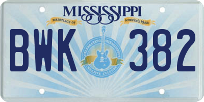 MS license plate BWK382