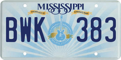 MS license plate BWK383