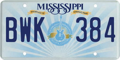 MS license plate BWK384