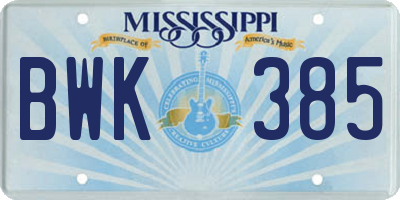 MS license plate BWK385