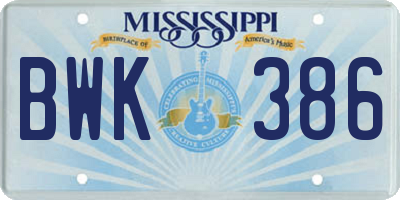 MS license plate BWK386