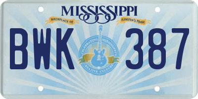 MS license plate BWK387