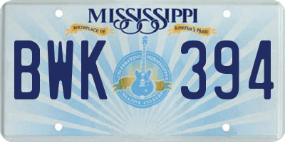 MS license plate BWK394