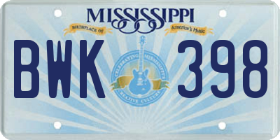 MS license plate BWK398