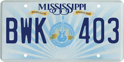 MS license plate BWK403