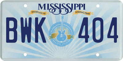 MS license plate BWK404