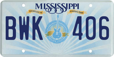 MS license plate BWK406