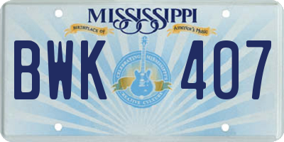 MS license plate BWK407
