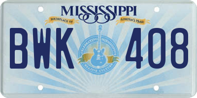 MS license plate BWK408