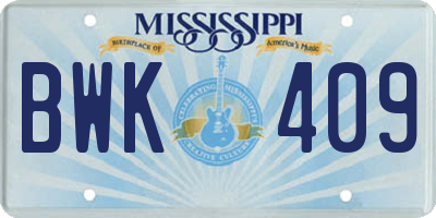 MS license plate BWK409