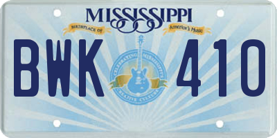 MS license plate BWK410