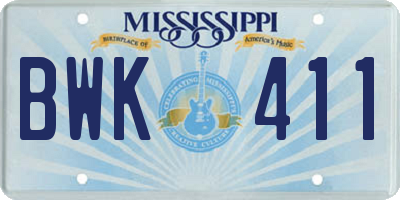 MS license plate BWK411