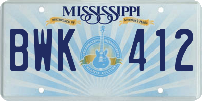 MS license plate BWK412