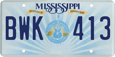 MS license plate BWK413