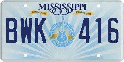 MS license plate BWK416