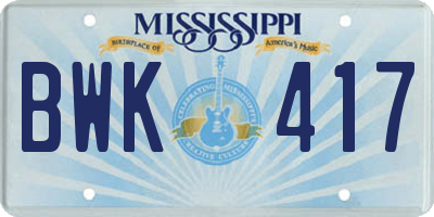 MS license plate BWK417