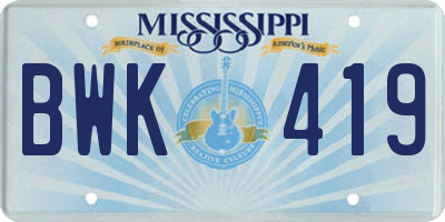 MS license plate BWK419