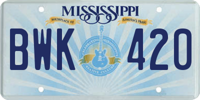 MS license plate BWK420