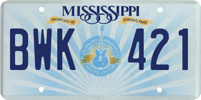 MS license plate BWK421