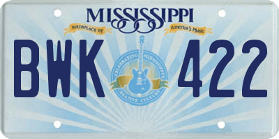 MS license plate BWK422