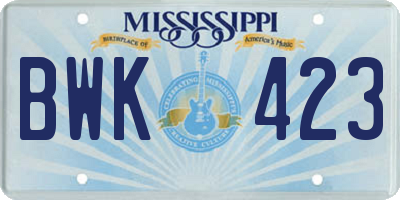 MS license plate BWK423