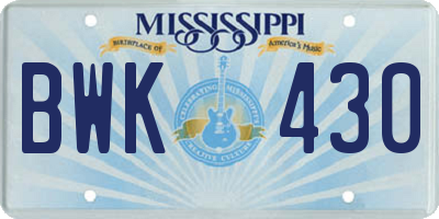 MS license plate BWK430