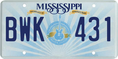 MS license plate BWK431