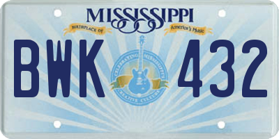 MS license plate BWK432