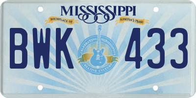MS license plate BWK433