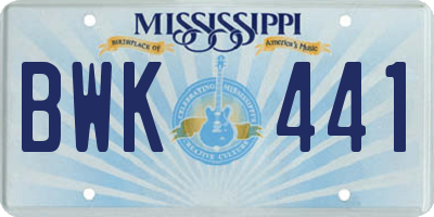 MS license plate BWK441
